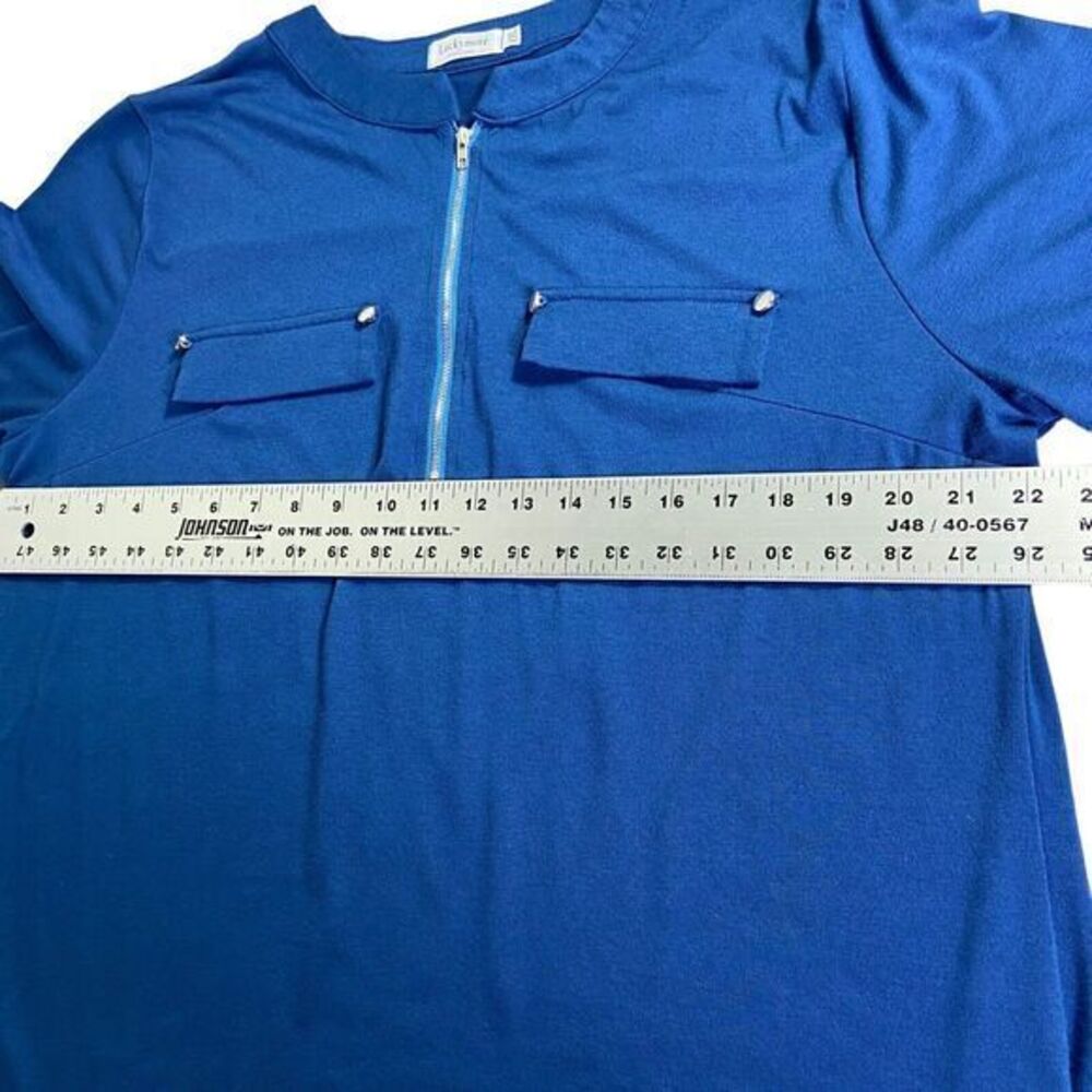 Elegant Blue Zip-Up Women's Blouse - Picture 8 of 9